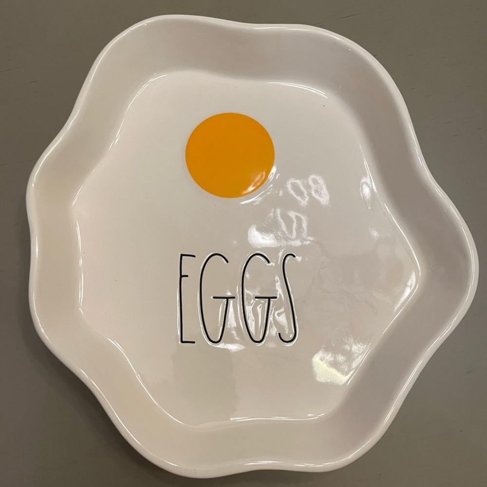 Rae Dunn White Ceramic 'EGGS' Plate with Yellow Accent